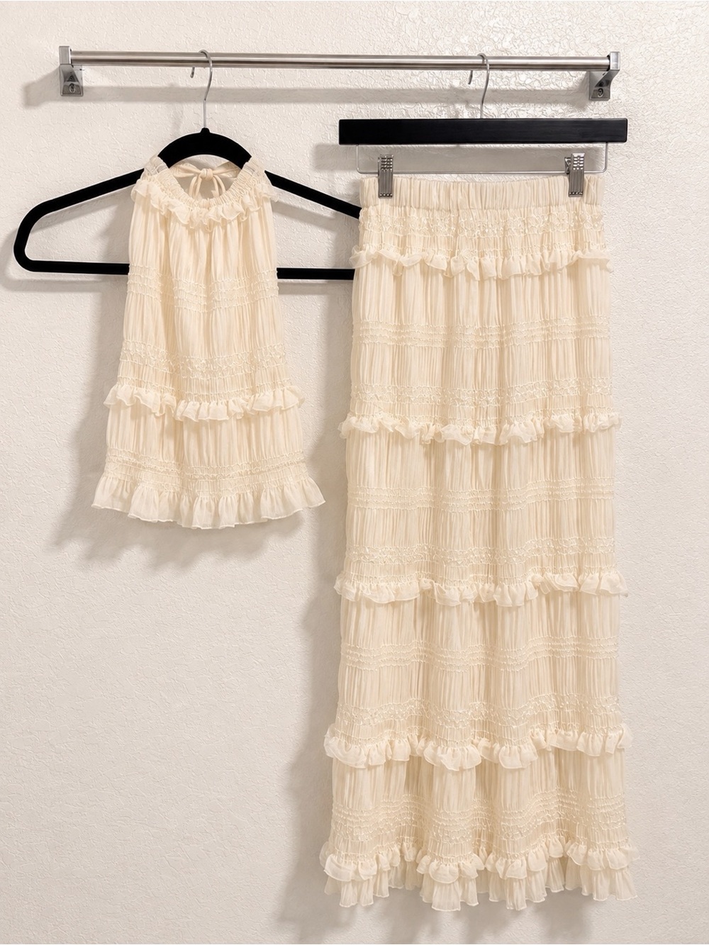 Ivory Ruffle Halter Top & Maxi Skirt Two Piece Set